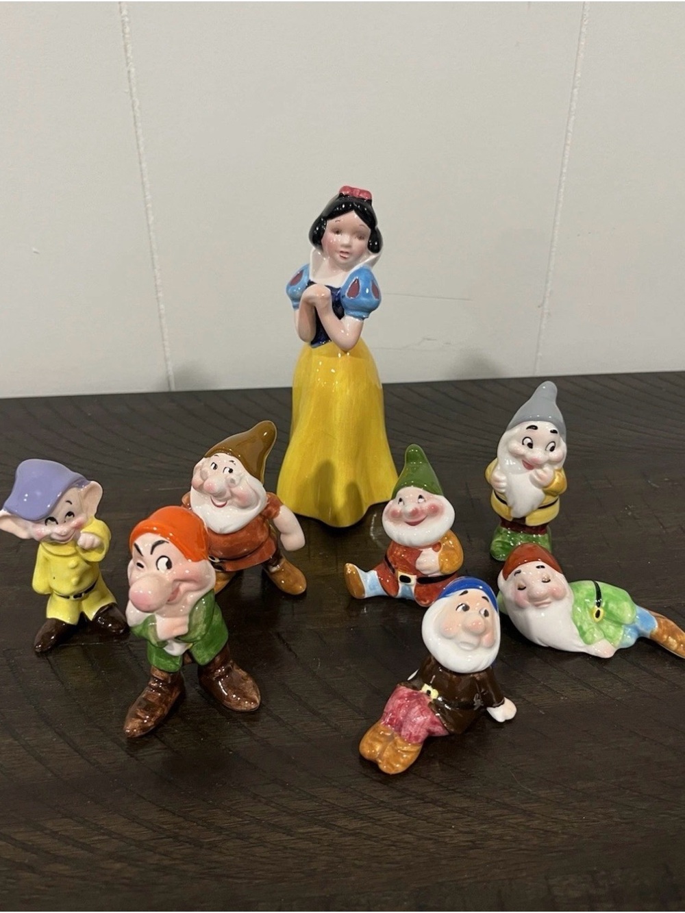 Vintage 1950s Walt Disney Snow White & Seven Dwarfs Ceramic Figurine Set Japan